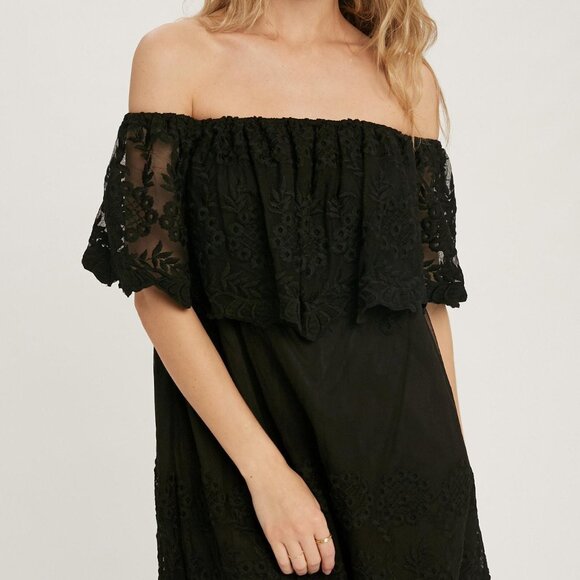 Bluivy  Off The Shoulder Black Lace Dress - Picture 2 of 5